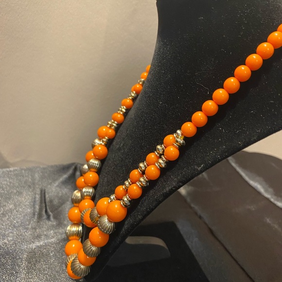 Orange and Gold Bead Double Necklace - Picture 4 of 4